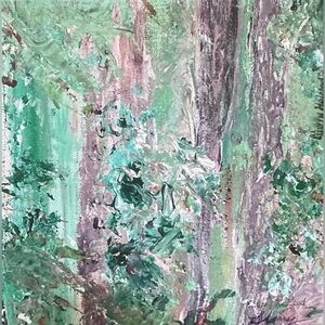 Canvas print. “In our woods” painted with pallet knives in acrylic